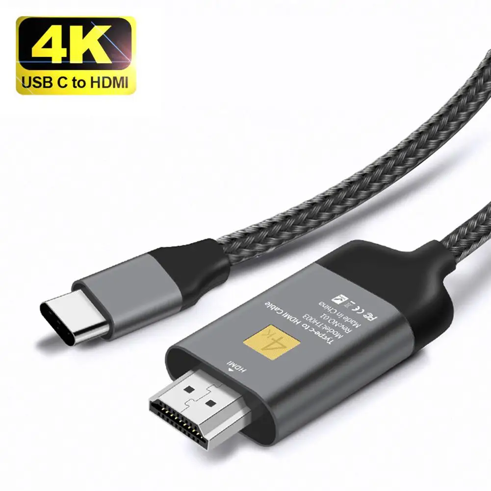 

4K 30HZ USB C To HDMI Cable Aluminium Braided Type C To HDMI Adapter Cable 4K For Laptops Smartphones 2M