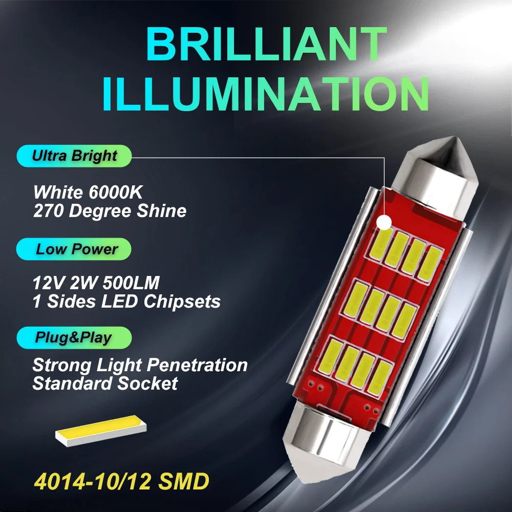 100PCS CANBUS C5W Festoon 12V Car LED 4014SMD Bulb 31mm 36mm 39mm 41mm Car  Interior Dome Lamp License Plate Reading Light 6000K - AliExpress