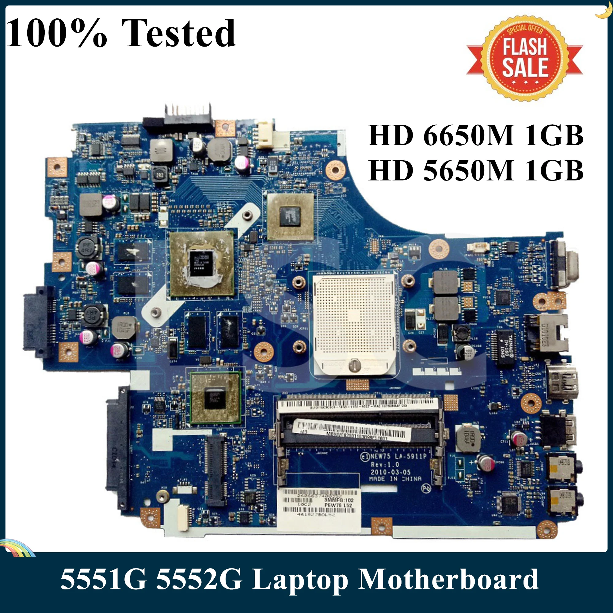 СОП для ACER 5551G 5552G материнская плата ноутбука NEW75 LA-5911P MBWVF02001 HD 6650 м HD5650M 1 ГБ DDR3 100%