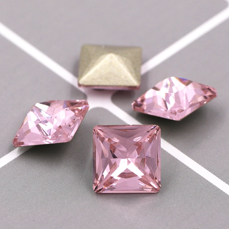 Pink New arrival glass pointback rhinestones high quality Square shape crystal loose rhinestones for clothing Accessories - Цвет: Pink