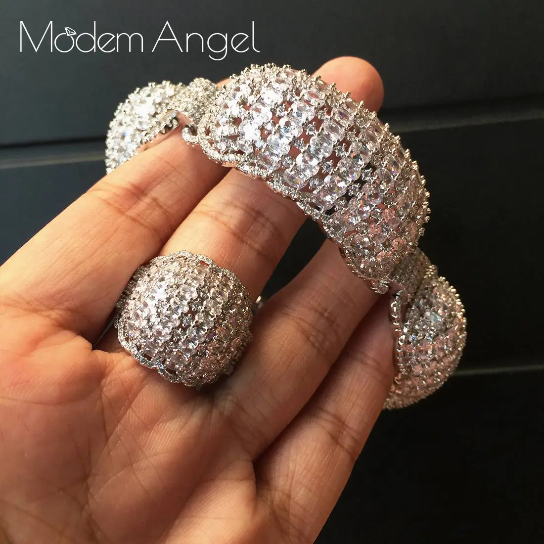 ModemAngel простой модный бренд женские ювелирные изделия золотой белый цвет бар кубического циркония кольцо и браслет наборы для женщин