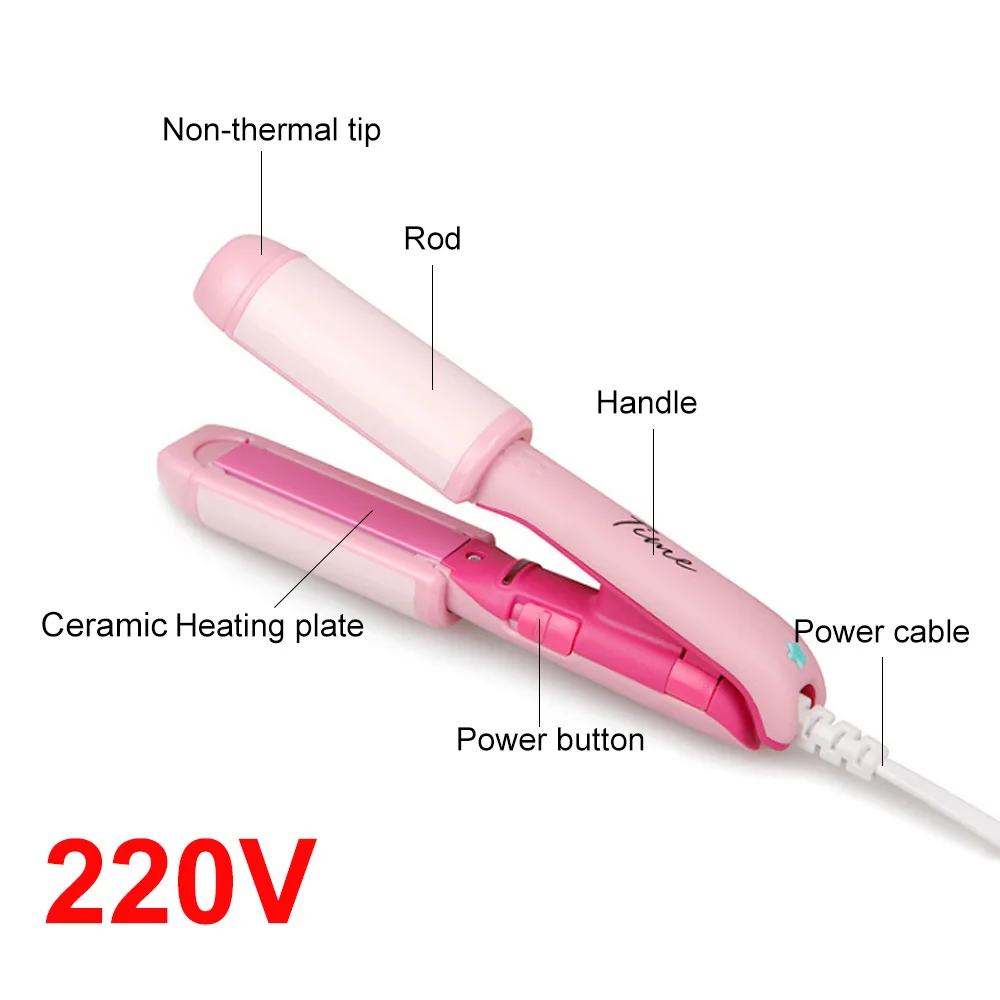 Portable Salon Hair straightener Iron Pink Ceramic Straightening Corrugated Curling Iron Styling Tools Hair Curler EU Plug