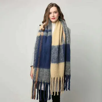 

Luxury brand winter warm plaid blanket scarf for women long tassels wool pashmina scarf shawl female winter wrap scarf foulard