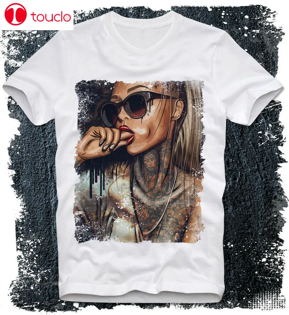 Футболка Горячая сексуальная тату художественная девушка Pinup Pin Up Свежий Swag