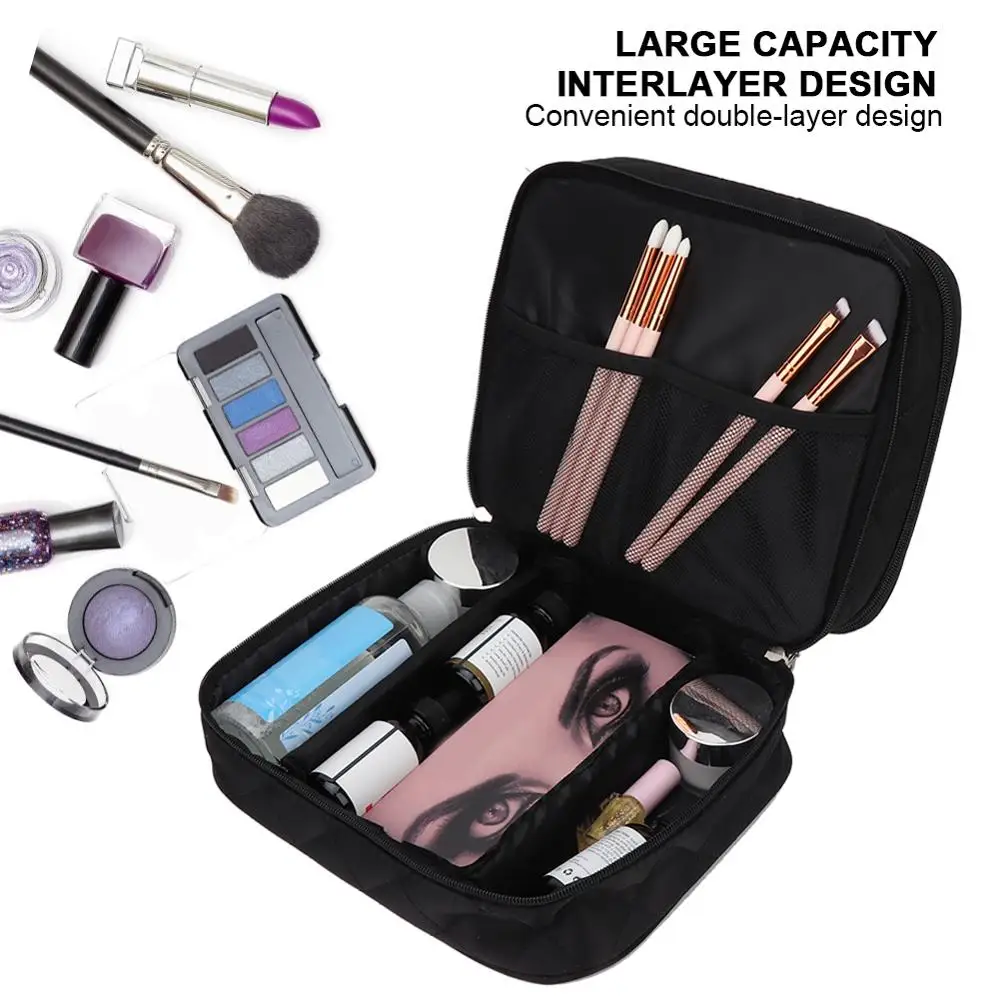 Large Capacity Double Partition Cosmetic Bag Tattoo Accessories Makeup Brush Jewelry Hair Nail Tool Waterproof Storage Bag Black tabletop pen holder stationery organizer makeup brush storage container large capacity pen holder