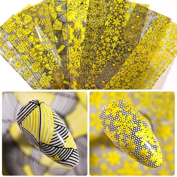 

Gold Black Lace Nail Foils Holographics Transfer Sticker Set Papers Wraps Sparkly Metallic Tips Stickers Nail Art Decoration