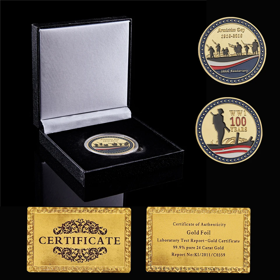 

WWII 1918-2018 100th Anniversary Military Challenge Gold Plated Coin W/ Luxury Box Display