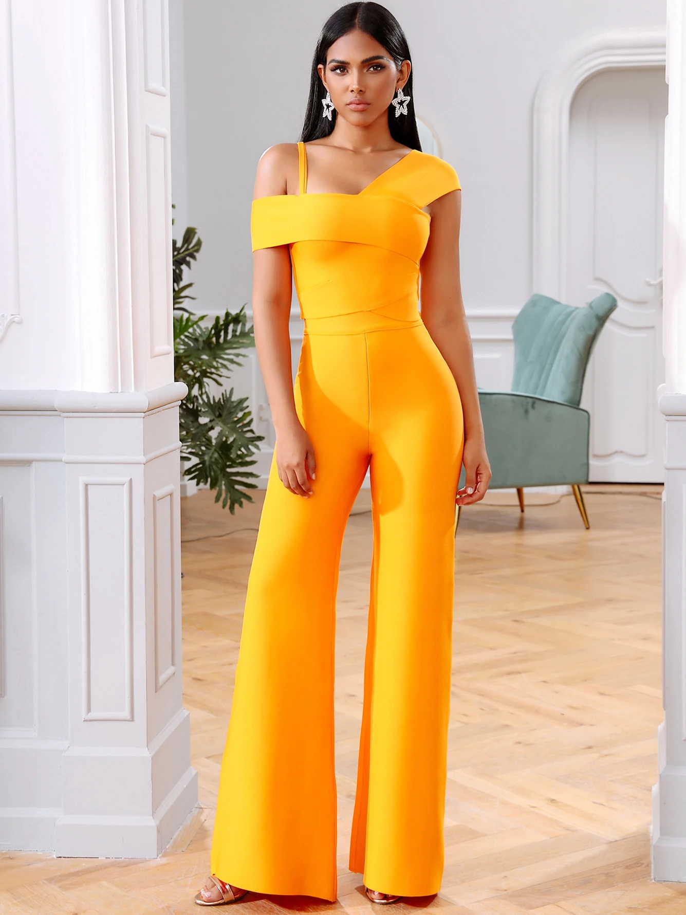 Adyce 2024 New Summer Orange 2 Two Pieces Sets Sexy Spaghetti Strap Short Sleeve Tops & Long Pants Women Fashion Club Party Sets