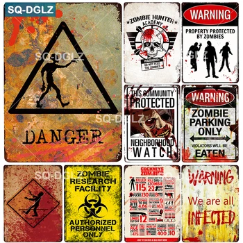 

[SQ-DGLZ] Warning ZOMBLE Metal Sign Plaque Vintage Pub Bar Decor Tin Sign Plate Poster Art Painting Parking Only Wall Sticker