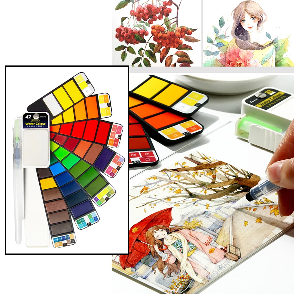 Artists Watercolour Paint Set Portable Pocket Travel Painting Set with Brush