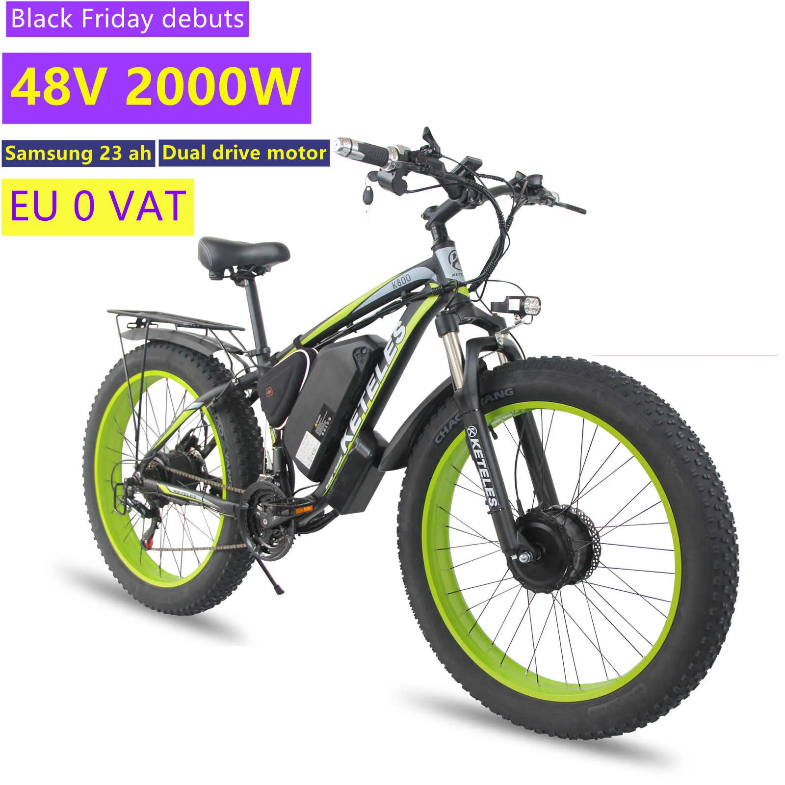 26 inch 4.0-tire electric bicycle 48V2000W Dual drive front and rear motor snowmobile ATV with 23AH Samsung lithium | Спорт и
