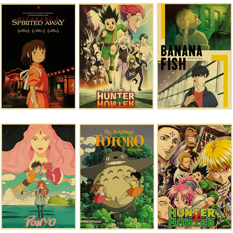 Популярная Коллекция аниме винтажный постер из крафт-бумаги Hunter X Miyazaki Hayao серия