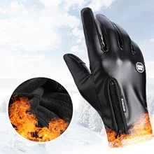 Leather Unisex Waterproof Winter Gloves Cycling Fluff Warm Gloves For Touchscreen Cold Weather Windproof Anti Slip Cycling Glove