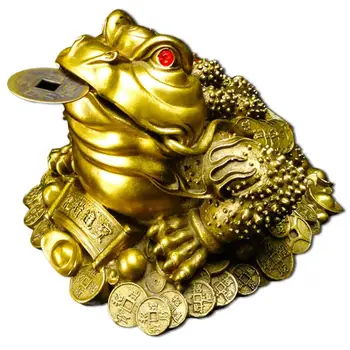 

Frog Brass Statue Three Legs Frog Feng Shui Money Toad Figurine Wealth Handmade Home Ornaments Collectible