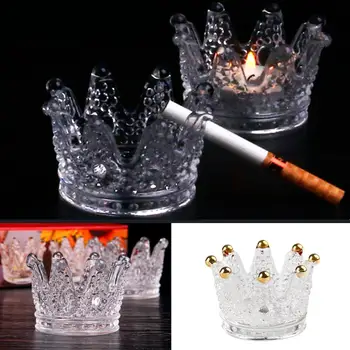 

Practical Mini Round Crown Glass Candlestick Table Decor Candle Stick Ornament Crafts Home transparent Cigarettes Ashtray