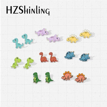 

2019 New Cute Baby Dinosaur Epoxy Acrylic Resin Earrings Kawaii Dinosaurs Handmade Acrylic Print Earrings Gift for Kids