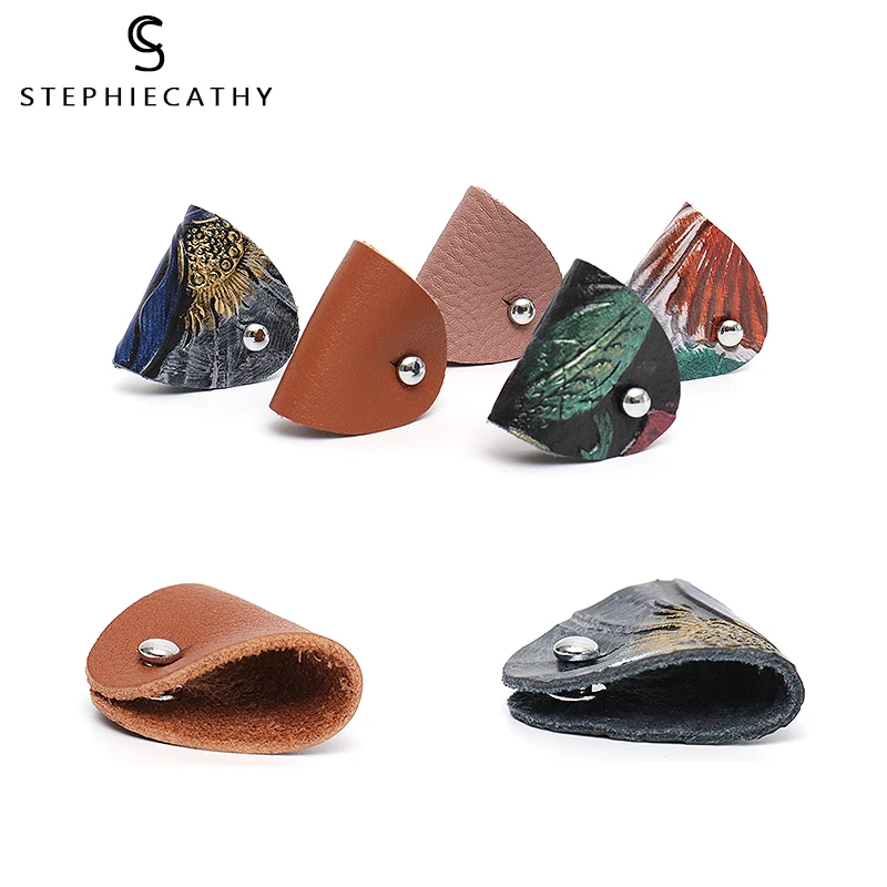 SC Genuine Leather Headphone Cable Organizer Flower Print Real Leather Cable Winder Protector Button Holder For Earphone Cords