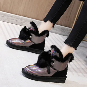 

A94! Snow boots women 2020 new short tube leather fur one plus velvet thick waterproof fox fur cotton shoes women winter.
