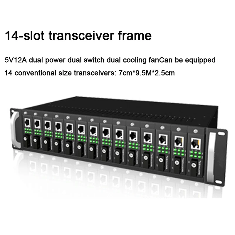 14 slots media converter rack transceiver SC/PC EPON optical ftth double power module 2u switch gigabit transceiver frame