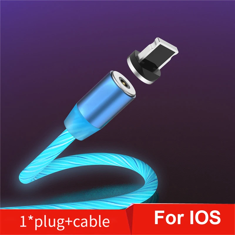 Магнитный usb-кабель светодиодный светящийся течет быстро Зарядное устройство запасная часть для XIAOMI 5 6 8 Max 2 3 Pocophone F1 Redmi 7 GO 2A 3S 4A 4X 5A 6A Примечание 5A - Цвет: For iPhone Blue