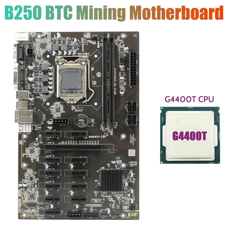Материнская плата для майнинга B250 BTC с процессором G4400T 12 слотов графической карты