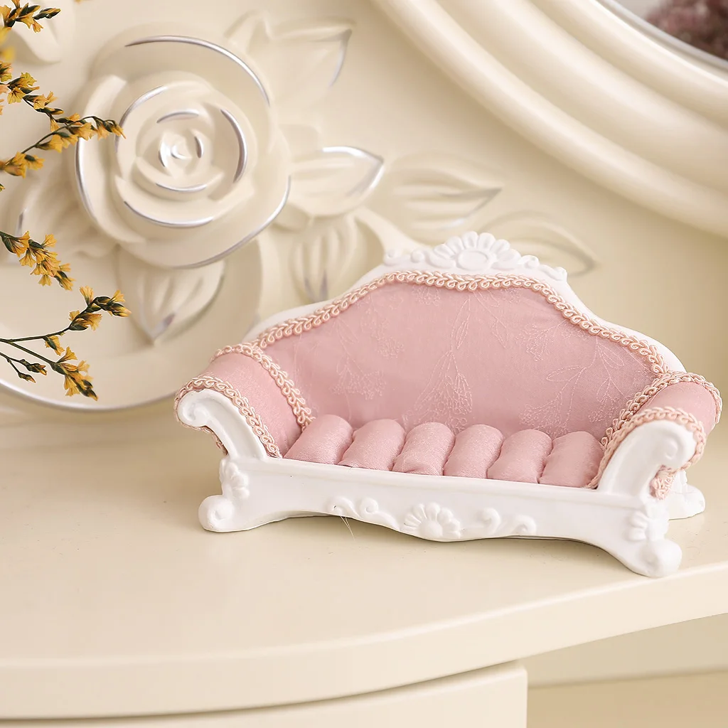 Pink Lace Sofa Shape Ring Earring Studs Jewelry Display Storage Showcase