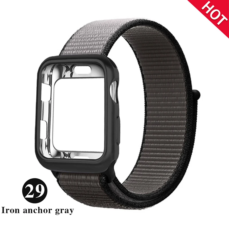Iron anchor gray Спортивный Мягкий ремень дышащий нейлоновый ремешок+ чехол для apple Watch 5 4 3 2 1 серия 38 мм 42 мм ремешок для iwatch 40 мм 44 мм ремешок - Цвет ремешка: Iron anchor gray