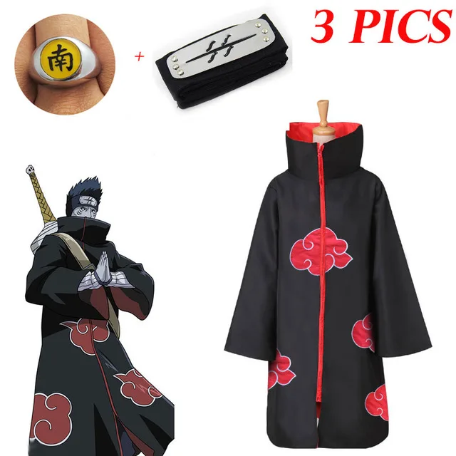 3 шт. новые модные Аниме Костюмы Hoshigaki-Kisame для косплея черная накидка костюмы