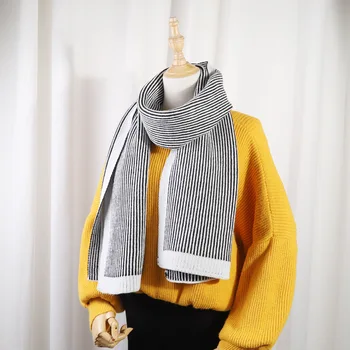 

Autumn And Winter Days New Style Striped Border Knitted Warm Scarf Korean-style Elegant Women's Scarf Versitile Fashion Shawl