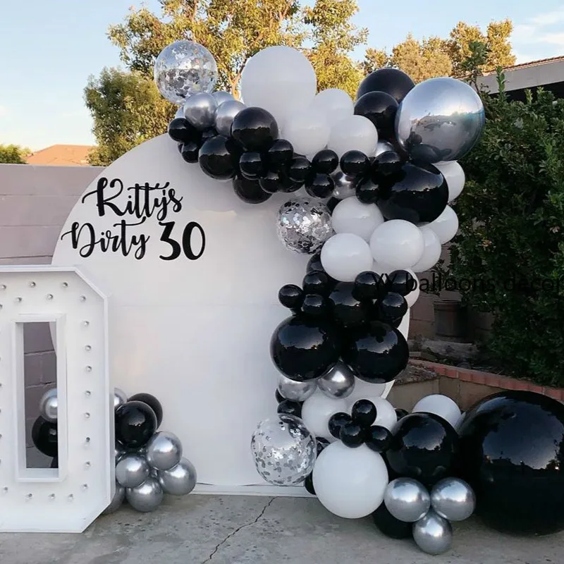 

Balloon Garland Arch Kit Metal Chrome Confetti Sliver DIY White Black Balloons ForBirthday Baby Shower Wedding Party Decoration