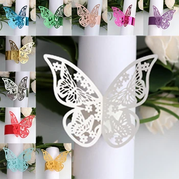 

New 50Pcs Butterfly Napkin Rings Decor New Year hollow Paper Weddings Party Serviette Table Decoration Favor for Christmas