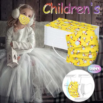 

Christmas Children Cartoon Face Masks Breathable Disposable Mouth Cover Three-layer Protective Facemask Elastic Ear loop маски