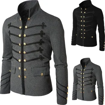 

Man Purim Victorian Gothic Style Jacket Zipper Christian Medieval Knight Coat Solid Middle Ages Male Carnival costume
