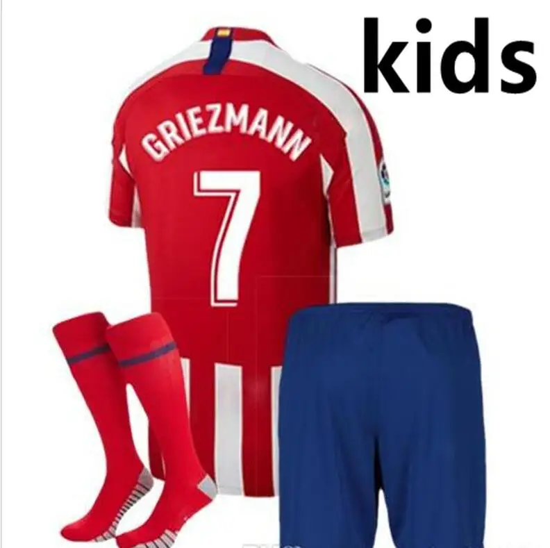 Футбольная Футболка Atletico Madrides для мальчиков 19, Детский комплект+ носки GRIEZMANN KOKE M. LLORENTE JOAO FELIX, Детская футболка - Цвет: kids
