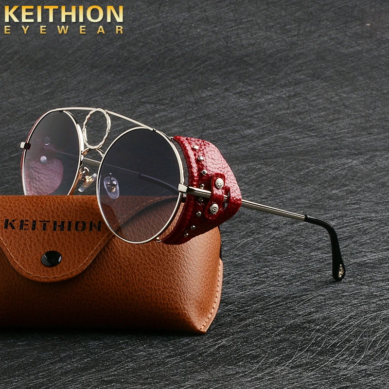 

KEITHIO NVintage Steampunk Sunglasses Men Round Punk Alloy Metal Retro Red Sun Glasses Women Goggles Men Gothic Style Shades