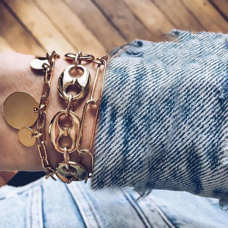 

Punk Women Bracelets Retro Chain Bangles Fashion Party Hand Jewelry Bracelet Exaggerated Metal Bangle Charm Boho Pulseras Mujer