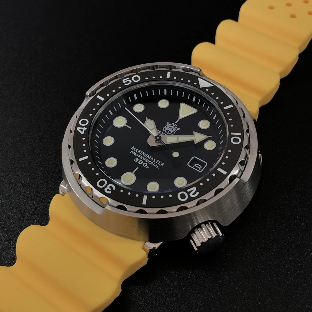 Yellow Rubber 1975 часы для дайвинга С Консервированным Тунцом 300mAutomatic часы сапфир NH35 мужские наручные часы C3 Супер Светящиеся механические часы - Цвет: Yellow Rubber