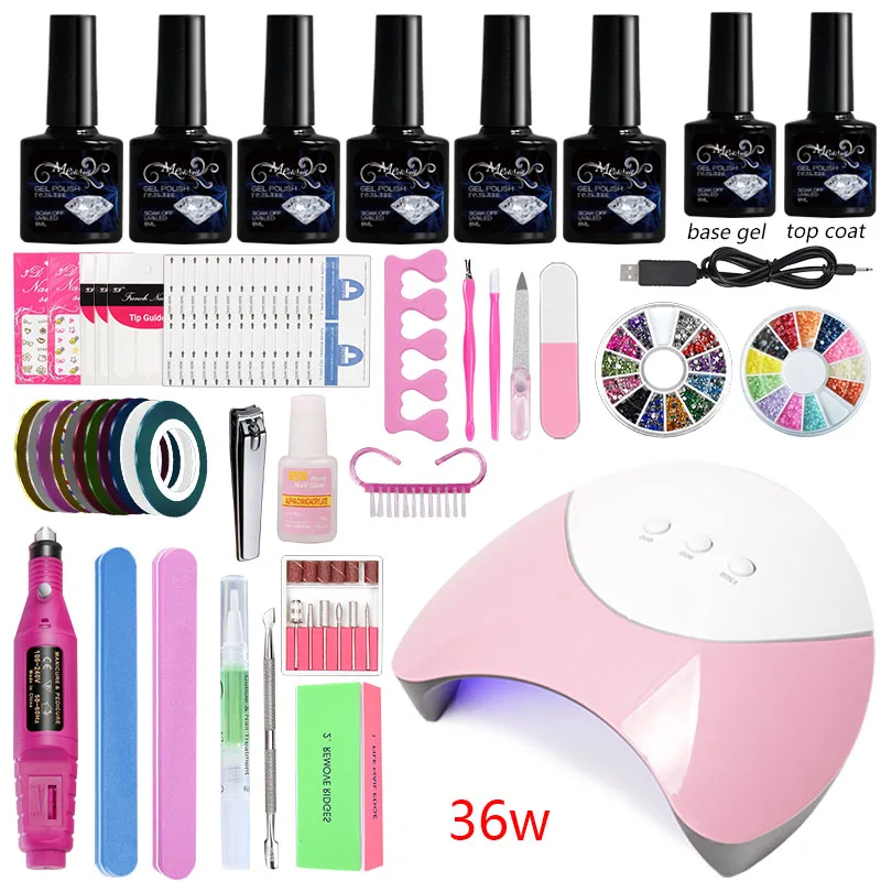36w lamp 6 gel set Электрическая Сушка для ногтей, машинка для маникюра, светодиодная УФ лампа, 6 шт., набор гель-лаков для ногтей, цветной лак, акриловый набор для ногтей, инструменты для творчества - Цвет: 36w lamp 6 gel set
