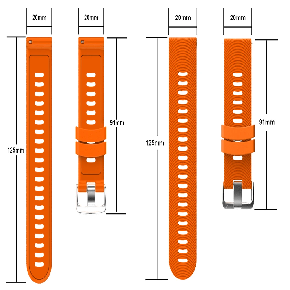 For Garmin Samsung Huawei Huami Ticwatch Strap 20mm Universal Silicone Watchband Wave Grain Steel Buckle Style Watch Band