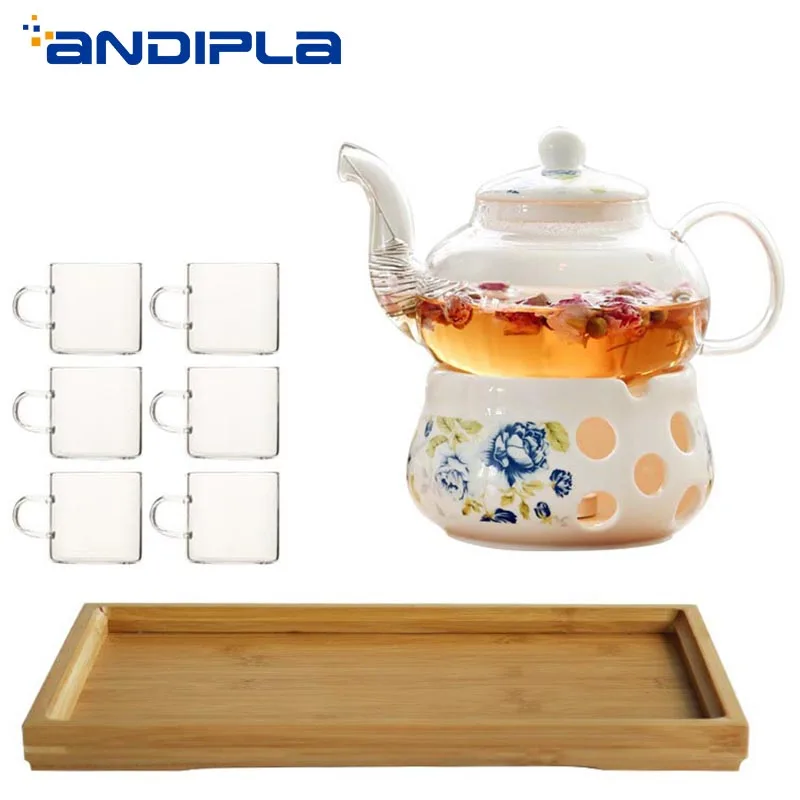 750 мл креативный прозрачный стеклянный цветочный чайник термостойкий лимонный