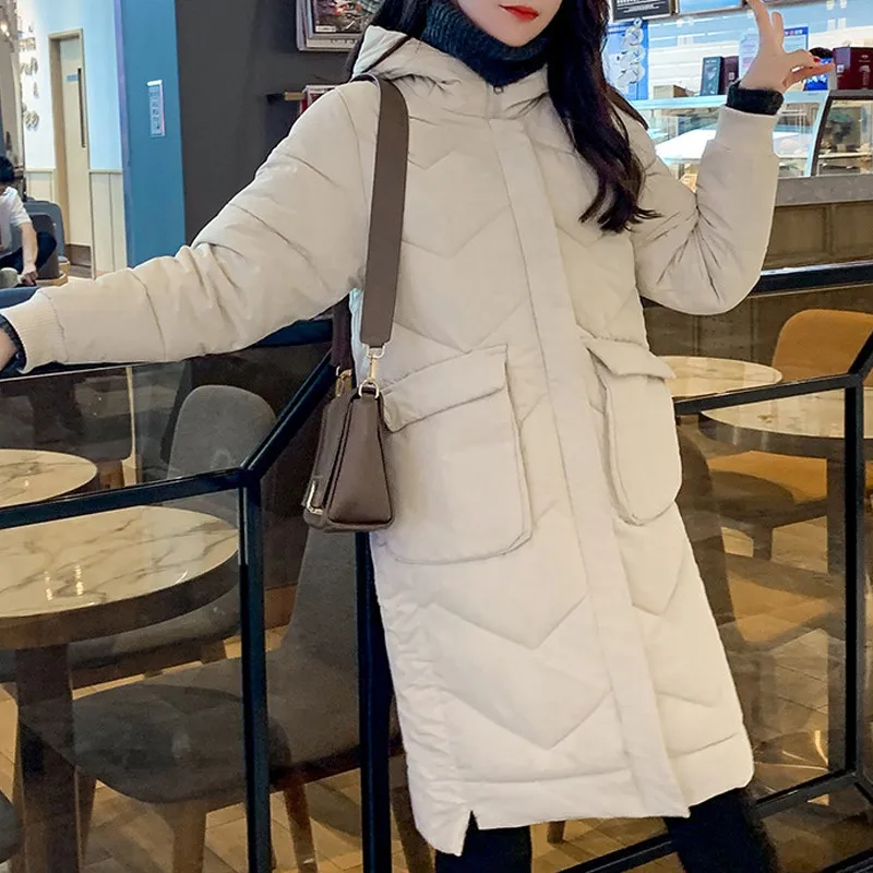 Beige coat women RICININA, женская пуховая парка, с капюшоном, на молнии, с карманом, однотонная, тонкая, повседневная, Женское пальто размера плюс, женские пальто и куртки - Цвет: Beige coat women
