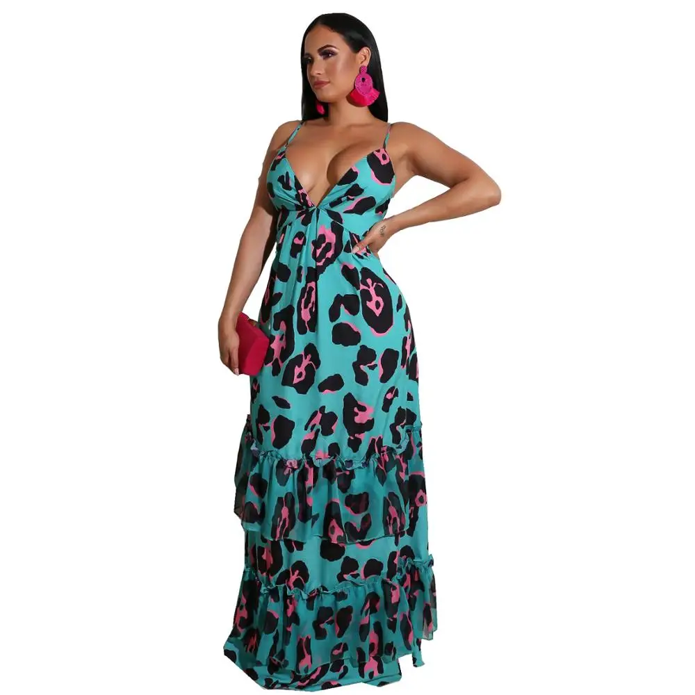 Echoine Blue Green Leopard Print Long 