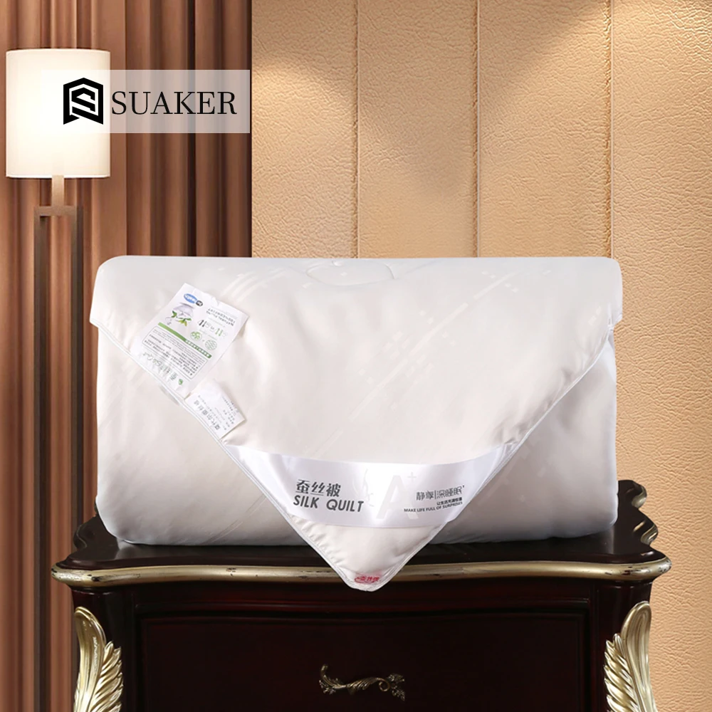 Suaker Luxury White 100% Mulberry Silk Quilt Beauty Filled Comforters High Grade Handwork Double Queen King For Night Sleep |