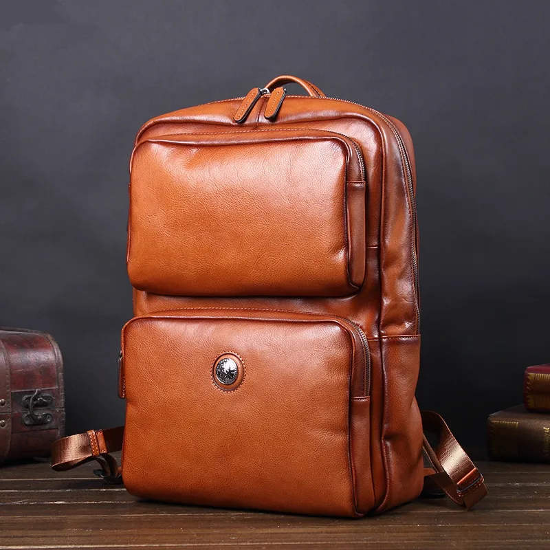 

Leather backpack men's bag travel backpack trend cowhide school bag computer travel bag ins fashion brand large capacity