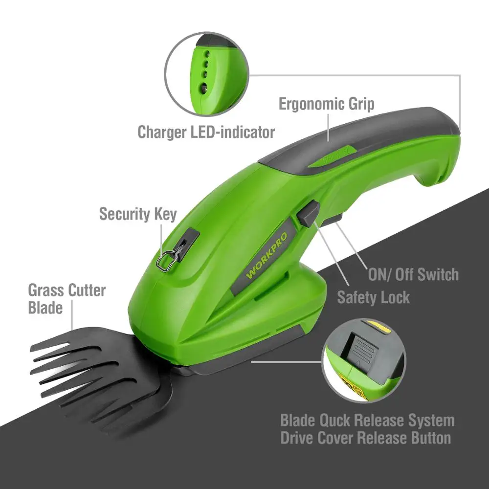 WORKPRO 7.2V Electric Trimmer 2 in 1 Lithium-ion Cordless Garden Tools Hedge Trimmer Rechargeable Hedge Trimmers for Grass WORKPRO 7.2V Electric Trimmer 2 in 1 Lithium-ion Cordless Garden Tools Hedge Trimmer Rechargeable Hedge Trimmers for Grass