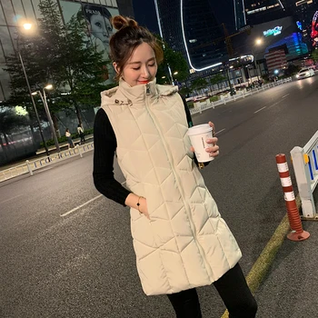 

Autumn and winter mid-length large size 6XL female down cotton vest jacket vest vest hooded slim warm fashion female jacket