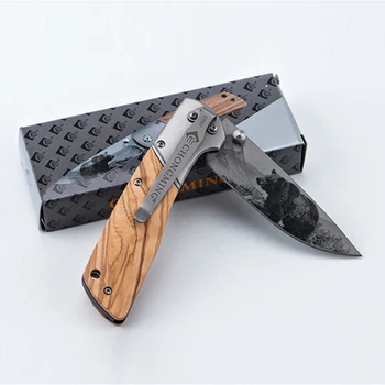 

Damascus Quality Folding Blade Knife 440C Blade Ebony +Wood handle Camping Hunting Survival Knives Pocket Outdoor Knife EDC Tool
