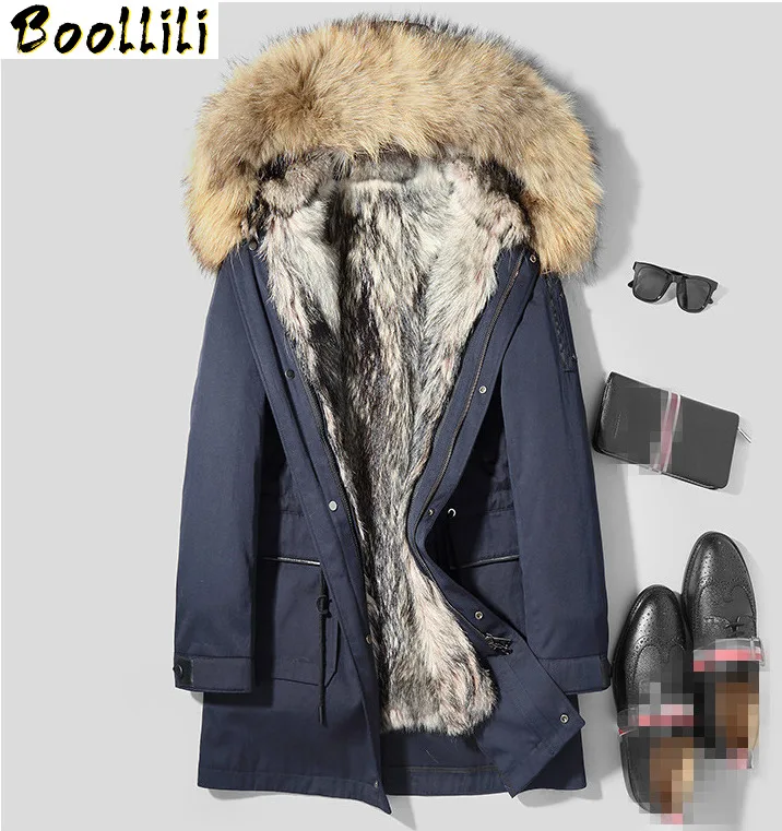 

Boollili Parka Homme Winter Jacket Men Natural Wolf Fur Liner Long Coat Mens Raccoon Fur Collar Parkas 4xl