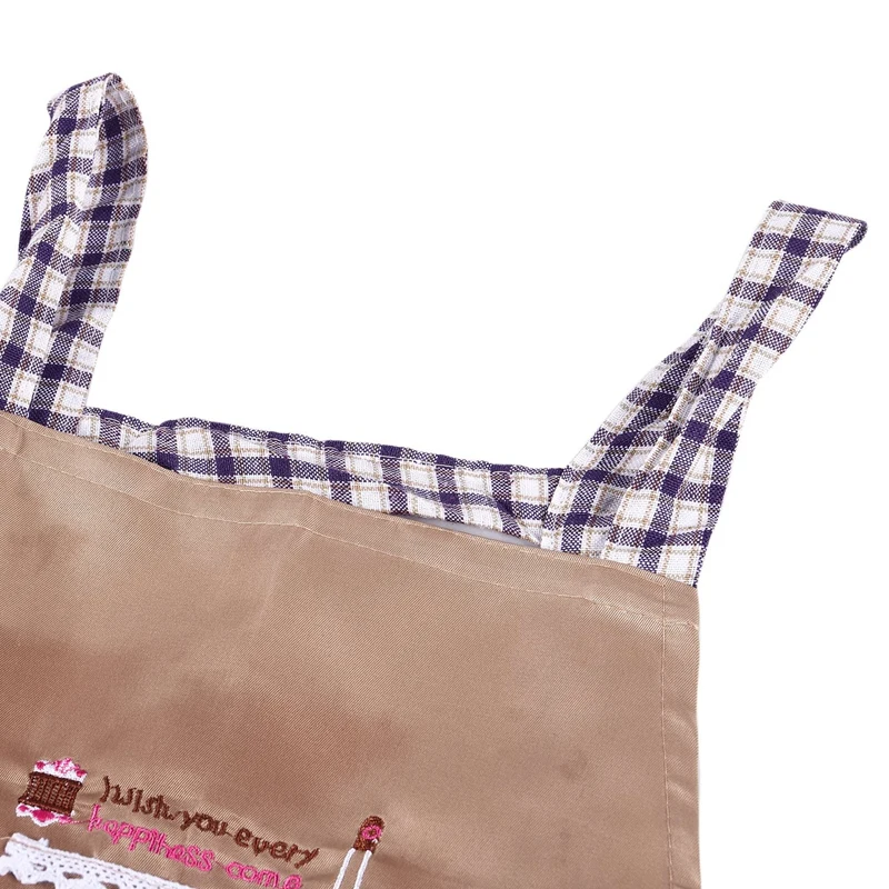 Classical Embroidery Apron Plaid Women Bowknot Kitchen Chef Apron Dress With Pocket Gifts Shoulder Strap Style Purple
