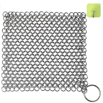 

Chain Mail Scrubber, Cast Iron Skillet Cleaner, 8inch x 8inch Chain Mail Scrubber Stainless Steel Chain Skillet Cleaner